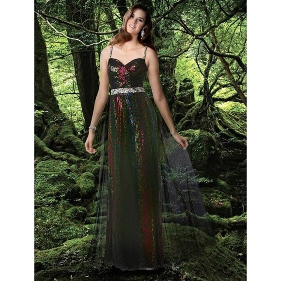 Xcite Disney Leopard Sequin Grad Prom Dress 35593 Peacock/Multi - Picture 1 of 5